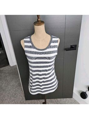 Talbots Grey White Striped Tank Top Women’s Size Small Sleeveless Casual Summe